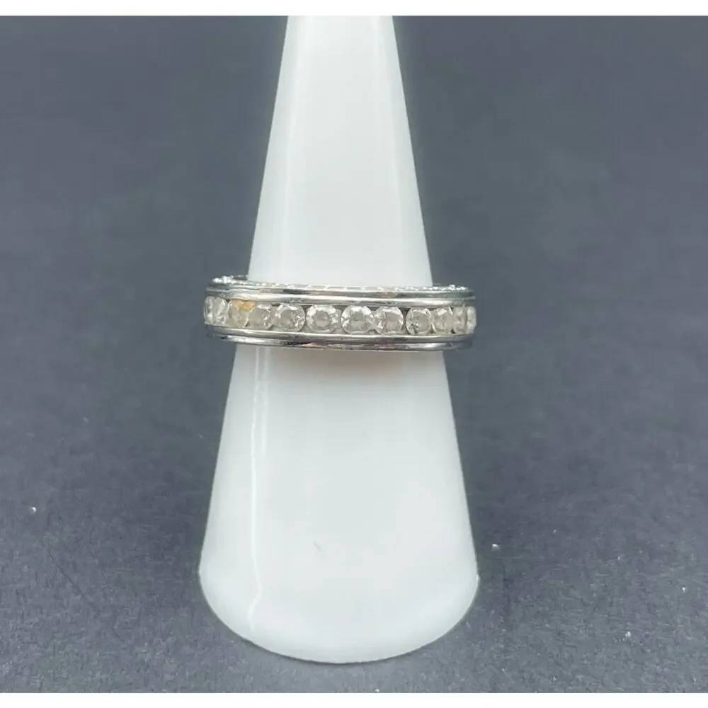 Sterling Silver Clear Cubic Zirconia Eternity Band Size 6.75 Ring 925 Open Back
